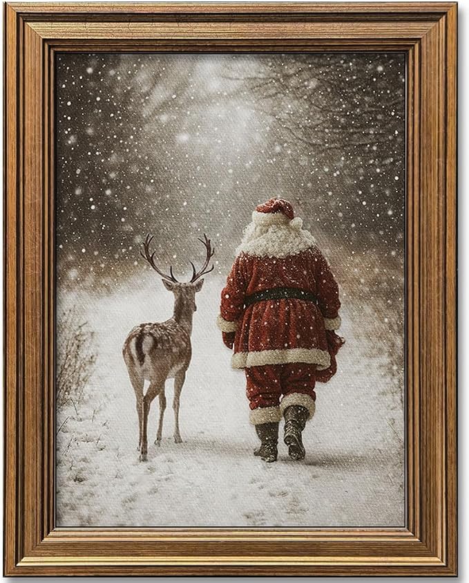 Hamduker Santa Claus Reindeer Art Decor,Winter Santa and Reindeer Canvas Wall Art Vintage Christmas Decor for Home Living Room Bedroom (Size: 9.5''x12''x1pcs) - skull painting