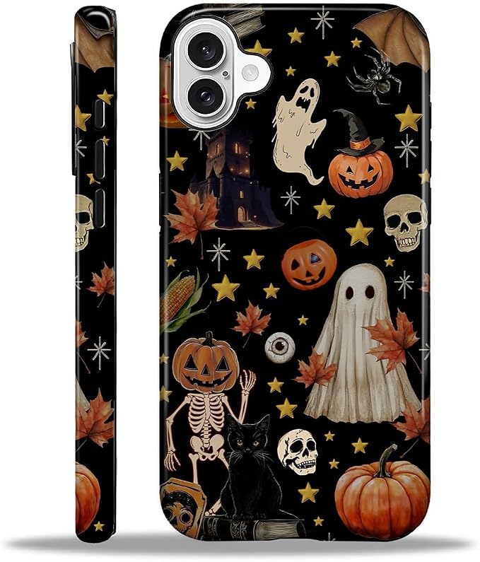 for iPhone 16 Plus Case for Women Girl Men Boy, Compatible with MagSafe, Shockproof Soft Silicone & Hard PC Shell Protective Case for iPhone 16 Plus – Vintage Scary Halloween Skull