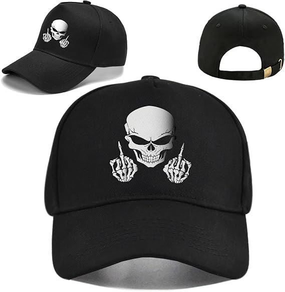 Baseball hat for Men Snapback Hats for Men Flat Bill Brim Hats Hip Hop Rock - skull hat