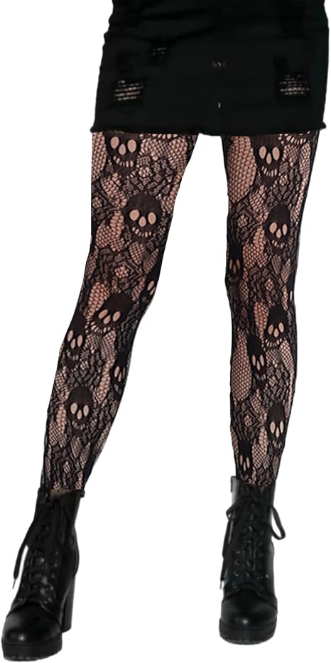 Women Gothic Skull Web Tights Fishnet Stockings for Halloween - skull leggings