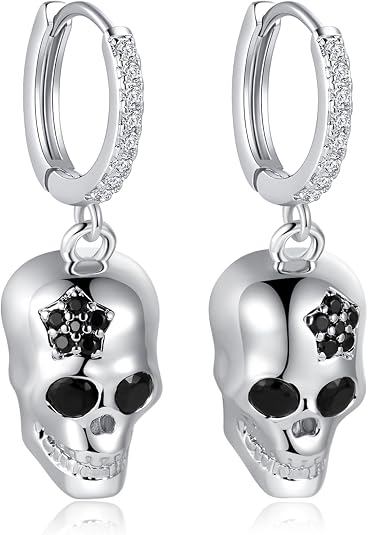 Halloween Skull Earrings for Women – Gothic Black Cubic Zirconia Hoop Dangle Jewelry, Spooky Halloween Outfit Accessories Gifts - sugar skull dress