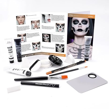 Halloween for Skeleton Makeup Kit, Water-Based Face Paint Set - sugar skull makeup