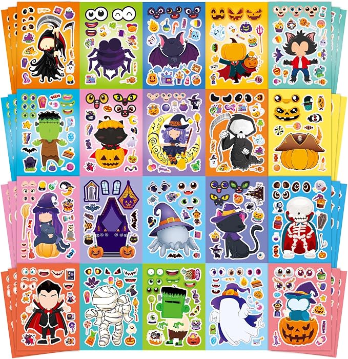 60 Sheets of Halloween-Themed Sticker Sets for Kids: 20 Unique Designs for Creative Party Activities and Craft Supplies - skull sticker