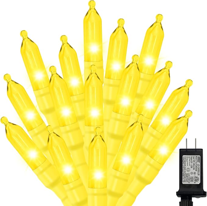 LAMPHOME Yellow Easter Lights, 32.5FT 100 LED Mini String Lights with 16 Light Modes, Yellow Fairy Lights Plug in for Outdoor Xmas Trees Garland Wreath Holiday Easter Decorations - string light