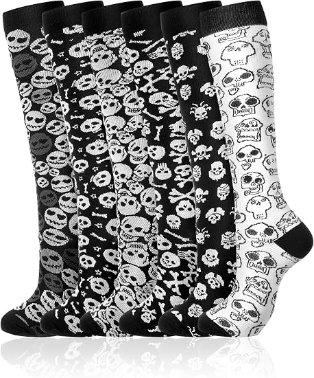 Fourluoo 6 Pairs Halloween Compression Socks Gothic Socks for Nurses - sugar skull costume