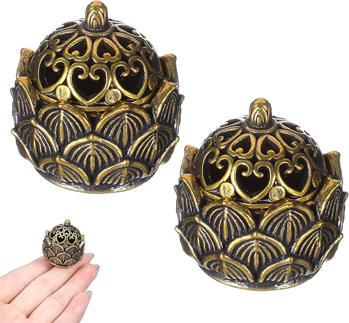 2Pcs Pure Copper Fortune Lotus Incense Holder, Black Brass Cone Incense Burner Holder, Home, Meditation Decor (1.18×1.1") - skull incense burner