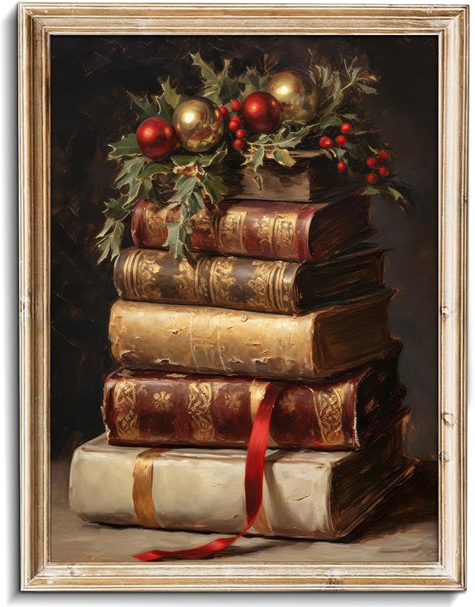 uniro Vintage Rustic Christmas Print Retro Xmas Book Art Oil Painting Dark Academia Decor Winter Farmhouse Holiday Wall Decor for Bedroom, Living Room, Gallery, winter Room Decor, Holiday Decoration Gifts( 8" x 10"-UNFRAMED) - skull wall art