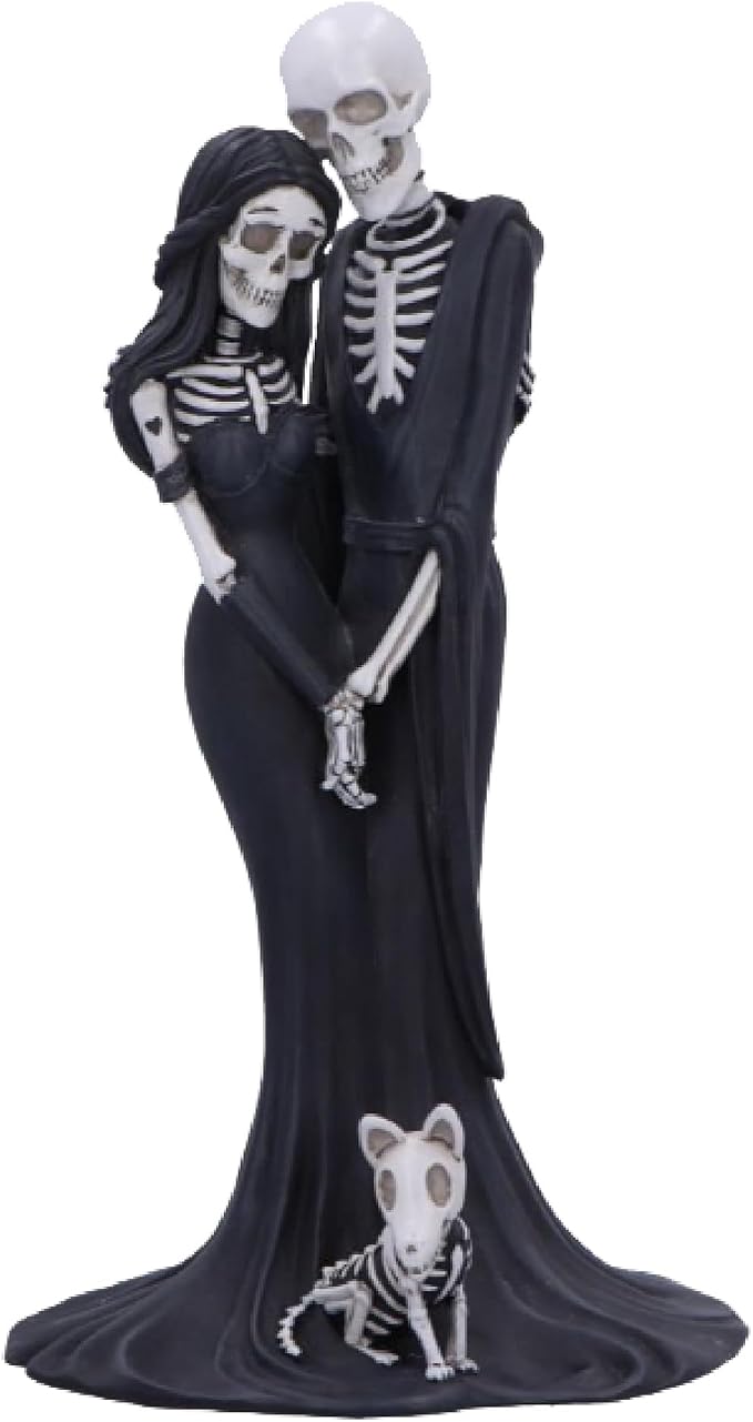 Nemesis Now Eternal Companion Skeleton Couple Figurine, Gothic Romance Statue with Skeleton Dog, Hand-Painted Resin Decor Gift for Collectors - skull figurine