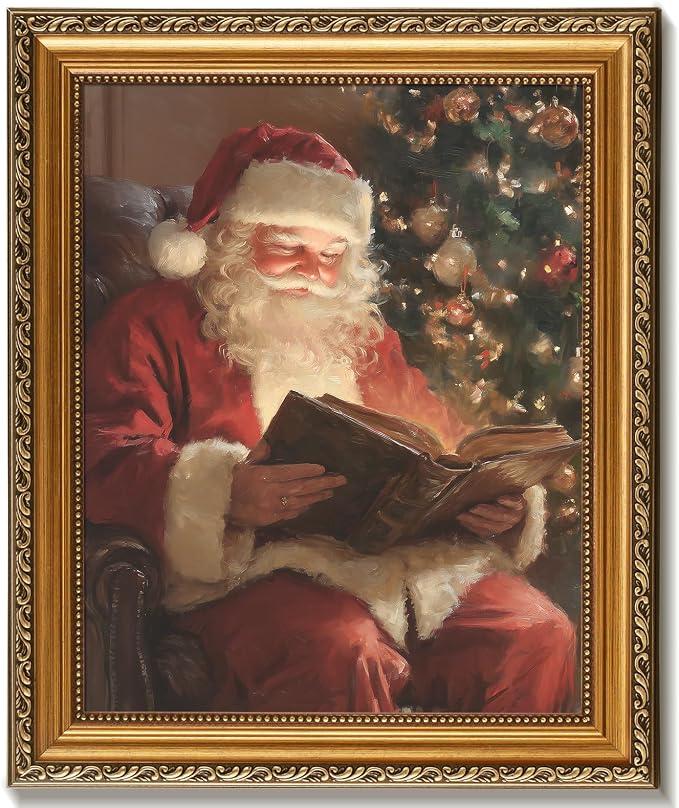 Vodefoad Vintage Gold Framed Christmas Wall Art, Retro Santa Claus Canvas Print Poster Decor Antique Santa Reading Book Rustic Oil Painting for Winter Room Art Decor, Holiday Decoration Gifts for Bedroom - 8x10Inch - skull painting