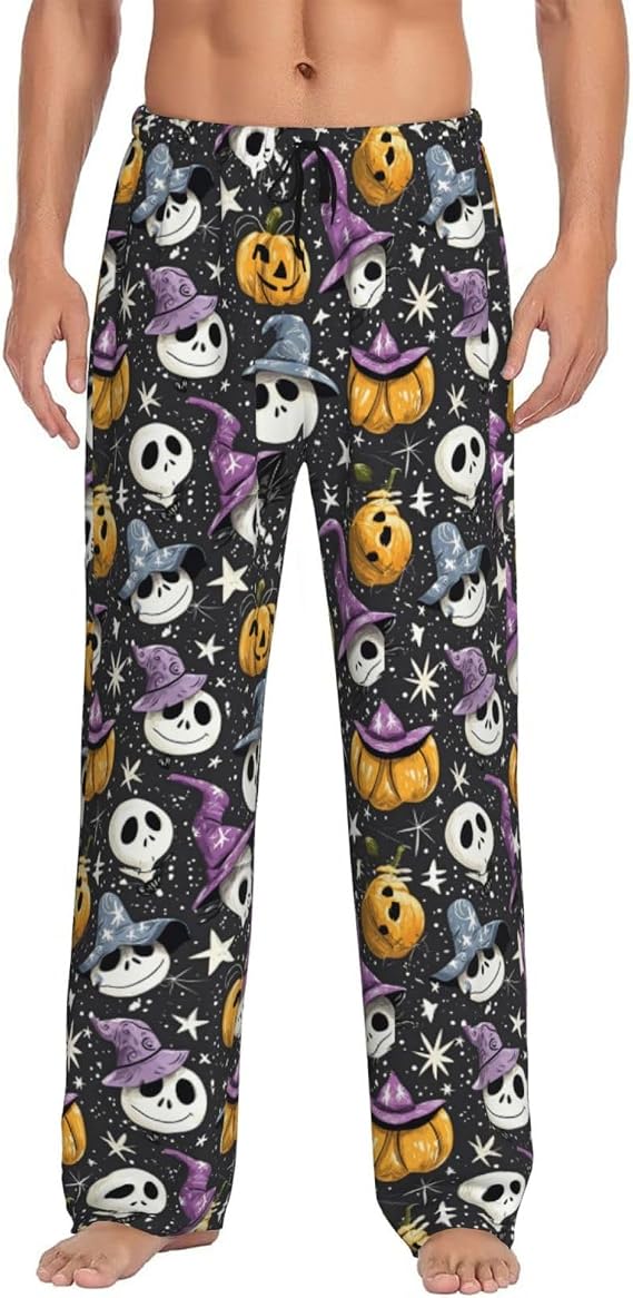 Mens Pajama Funny Lounge Pant Soft Pyjama Trousers Bottoms With Pockets Drawstring Elastic Waist Plus Size Pant - skull pajamas