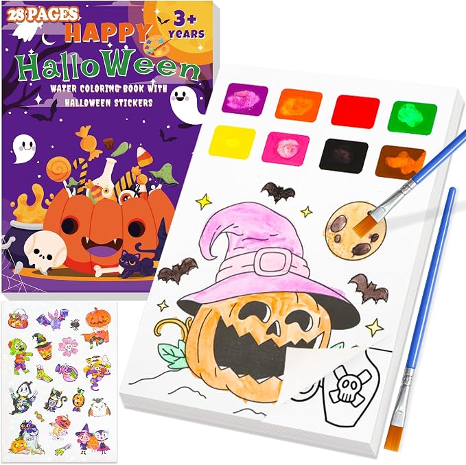 Yeolepor Halloween Crafts for Kids Toddlers Paint with Water Book & Sticker - skull painting