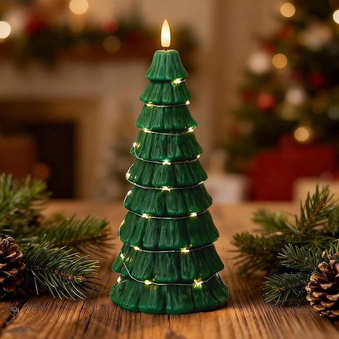 Christmas Tree Candles with Star String Fairy Lights, Wax Flameless Candles - string light