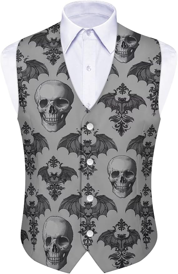 Biyejit Men's Suit Vest Business Formal Dress Waistcoat Slim Fit Vests for Men for Suit or Tuxedo Wedding Dress - sugar skull dress
