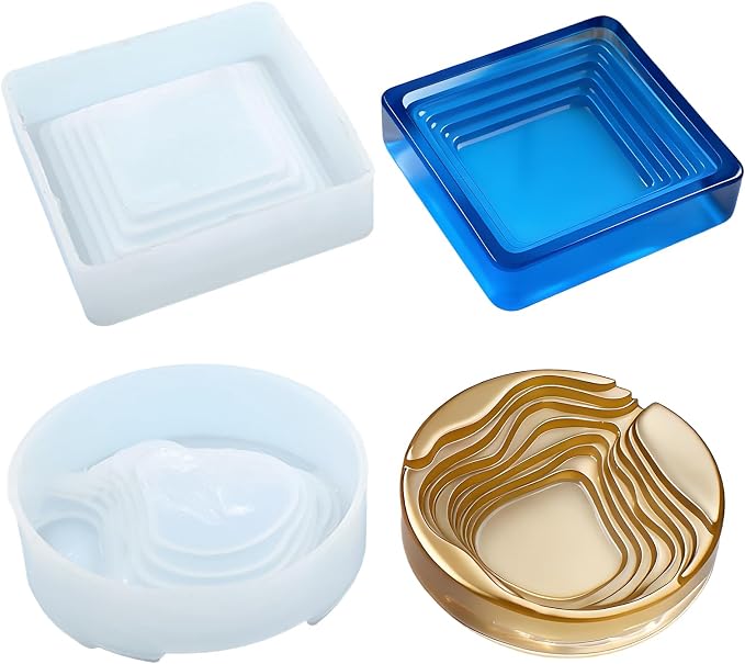 Ashtray Molds for Epoxy Resin, 2pcs Square & Round Terraced Ashtray Resin Molds for Jewelry Storage Box Handmade Crafts Home Decoration - skull ashtray