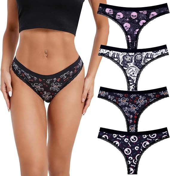 TenderTouch Women's Bikini Panties 4 Pack Soft Lace Low Rise Briefs - skull swimsuit