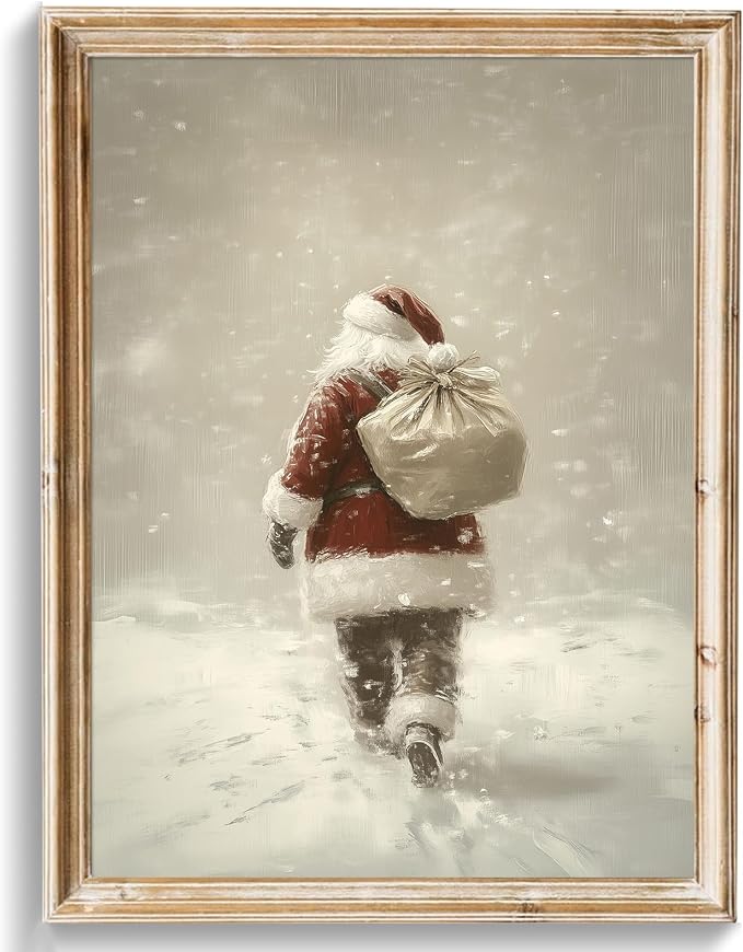 Uniro Christmas Wall Art Prints, Vintage Christmas Decor, Neutral Santa Claus Winter Xmas Poster, Muted Rustic Christmas Artwork Painting, Farmhouse Winter Holiday Print for Bedroom, Living Room, Gallery, winter Room Decor, Holiday Decoration Gifts ( 8" x 10"-UNFRAMED) - skull painting