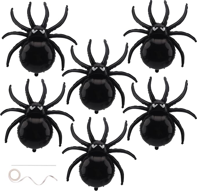33" Large Spider Balloons, 6 Pcs Black Halloween Spider Foil Balloons, Halloween Foil Balloons Giant Halloween's Spider Decorations Spooky and Horror Themed Birthday house Of Party Balloon Decorations - skull inflatable