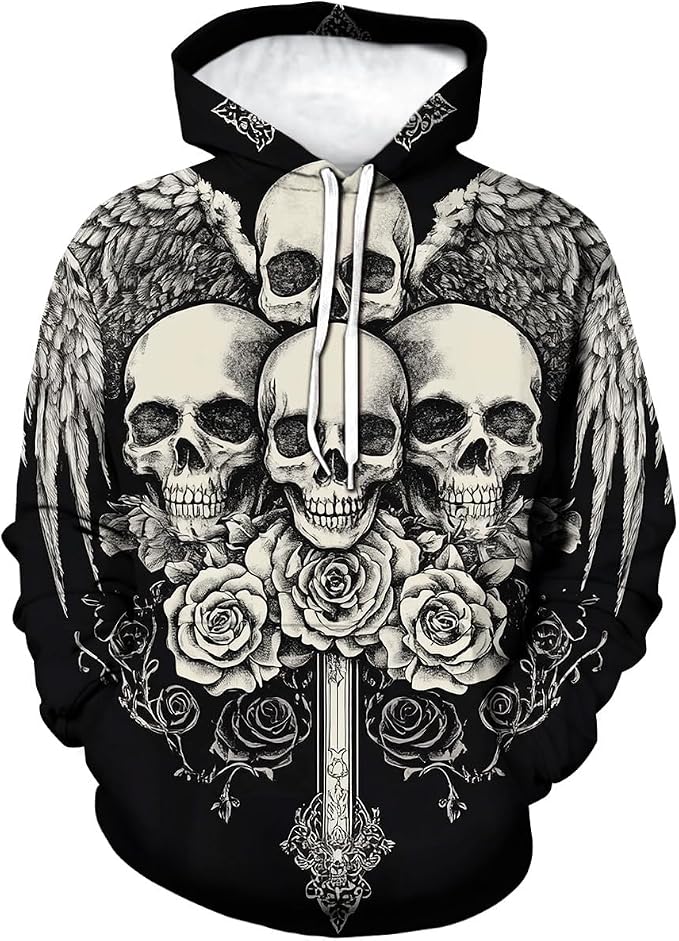 Men's Psychedelic Skull Floral Hoodies Skeleton Kingdom Hoody Sweatshirt Pockets Pullover - skull sweatshirts