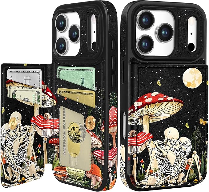 Shorogyt for iPhone 18 Pro Max/17 Pro Max Wallet Case, Mushroom Skull - skull wallet