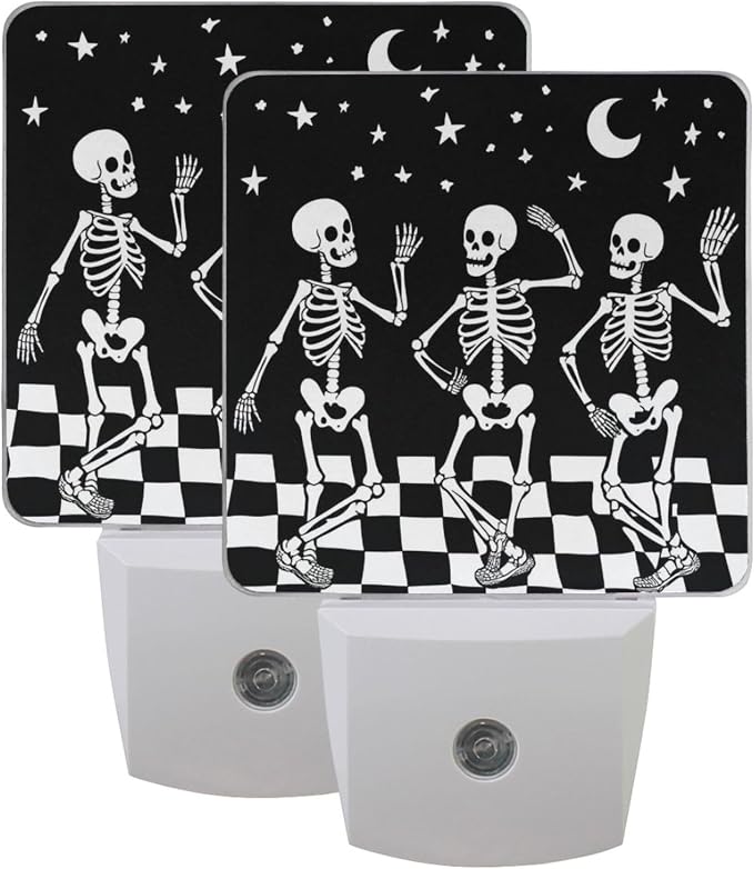 Wamika Halloween Skull LED Sensor Night Light Set of 2 Spooky Skeleton Table Desk Lamps with Adjustable Brightness Eye-Caring for Home Bedroom Office Parlour