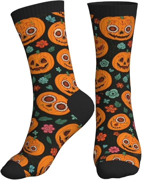 Funny Slouchy Crew Socks for Men Women, Novelty Athletic Long Tube Socks for Soccer Yoga Softball Hiking Running - sugar skull costume