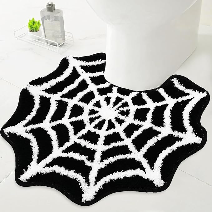 FYSUIMU Spider Web Bathroom Rug Black Halloween U-Shaped Toilet Rug Soft Bath Mat Non Slip Washable Floor Mat for Home Hotel Bathroom Restroom Entrance Decor - skull toilet mat