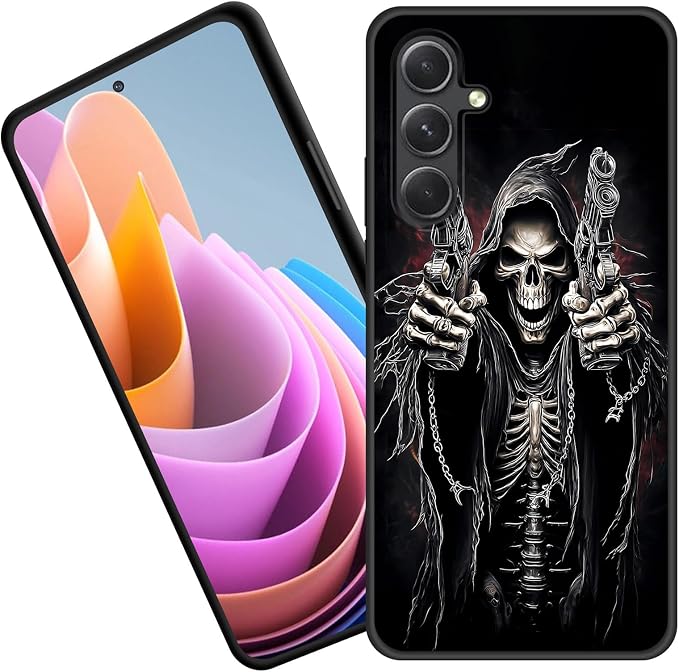 for Galaxy A17 5G Case,Premium Soft Silicone Rubber Full-Body Protective Bumper Case for Samsung Galaxy A17 5G 6.7 inch 2025,Skull with Dual Guns - Skull phone case