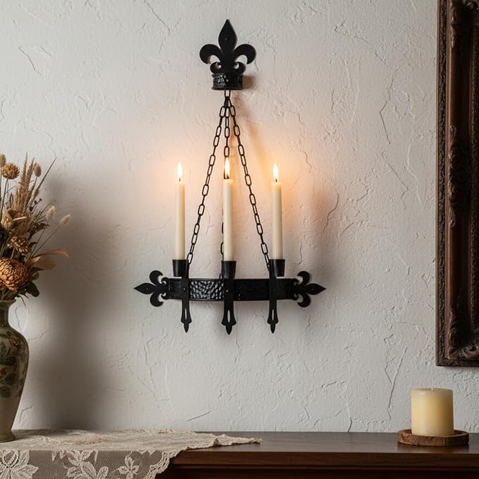 We Moment Black Candle Sconces, 3-Candle Wall Sconces for Taper Candle, Gothic Victorian Candelabra Wall Decor, Rustic Holder for Bathroom, Staircase, Living Room, Dining Room，Set of 1 - skull lamp