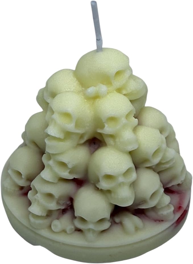 Bleeding Skulls Candle – Halloween Horror Décor, Haunted House Spooky Candle, Bleeding Effect Soy Wax Candle” (Vanilla) - skull candle