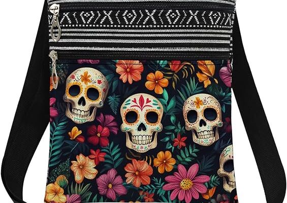 Sugar Skull Floral Print Crossbody Bag Day of The Dead Gift