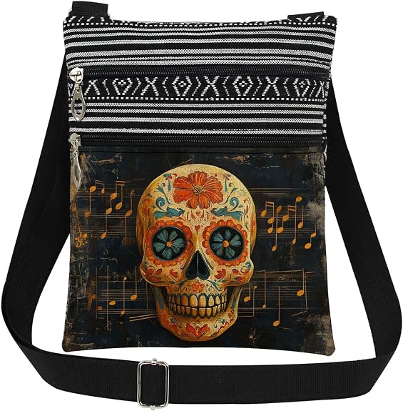 Sugar Skull Floral Crossbody Bag Skull Music Notes Purse - sugar skull handbags for sale