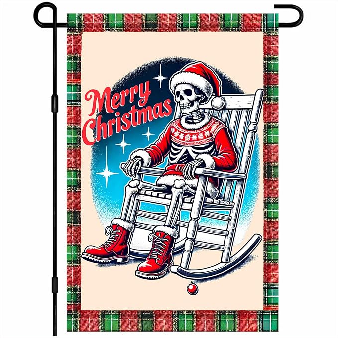 BlissYard Christmas Garden Flag 12x18 Inch Skeleton Santa Yard Decor - skeleton