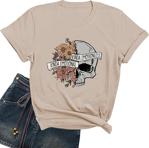 Funny Shirts for Women Vintage Skull Tshirt Holiday Short Sleeve Tops - skull tshirt