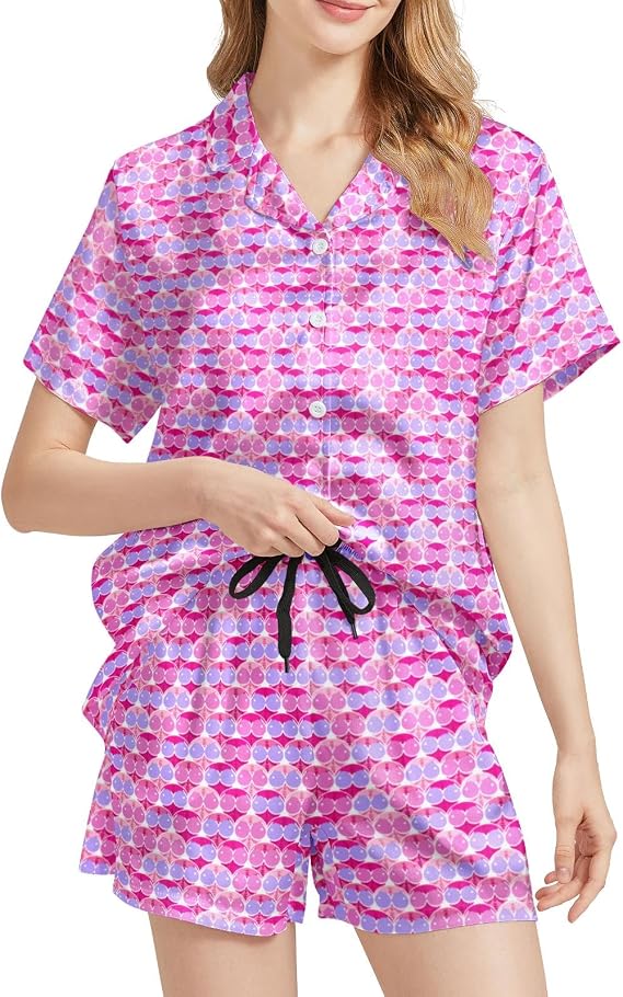 Funny Pajama Set for Women 2PCS Short Sleeve Button Down Sleepwear Pajamas Loungewear Soft Pjs Sets - skull pajamas
