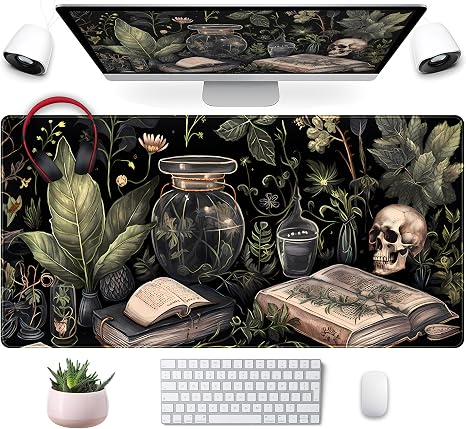 Cute Skull Desk Mat Dark Academia Desk Matt for Desktop Kawaii Anime Plants Mouse Pad XXL Extended Large Gaming Desk Pad, Laptop Computer Keyboard Mouse Mat Office Decor Accessories, 31.5×15.75 in