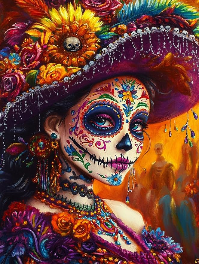 DIY Sugar Skull Women Diamond Painting 12x16 Inch, Full Round Drill Kits Mosaic Art for Adults Relax & Home Wall Decor Festival Gift 502 - skull wall art