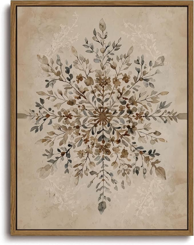 KISSFOX Vintage Christmas Framed Wall Art Watercolor Snowflake Canvas Art Botanical Winter Neutral Paintings Art Prints Modern Farmhouse Pictures Wall Decor For Kitchen Bedroom Living Room - skull painting