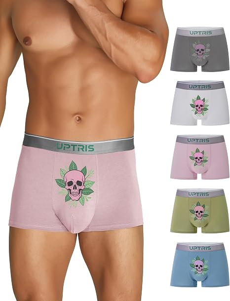 UPTRIS Men's Cotton Boxer Briefs Underwear Novelty Punk Skull Print 5 Pack - skull swimsuit