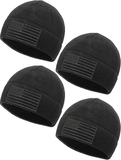 4 Pack American Flag Watch Caps Black Fleece Beanie USA Hats Skull Cap Army Military Winter Beanies for Men Outdoor - skull watch