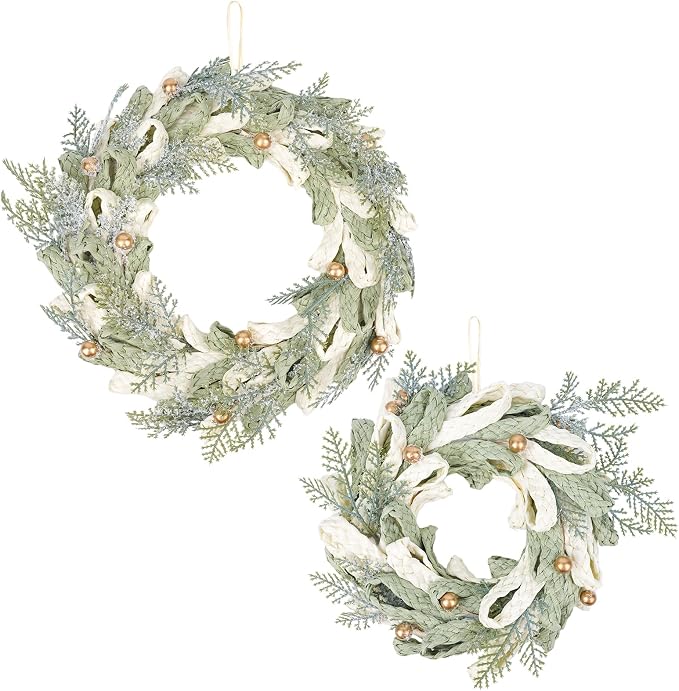 2PCS Hand Woven Christmas Wreath Decor, Set of 11 Inch and 8 Inch Mini Wreath with Golden Berries, Farmhouse Winter Decor for Front Door, Mantel, Staircase, Table Centerpiece Holiday Home Decor - skull wreath