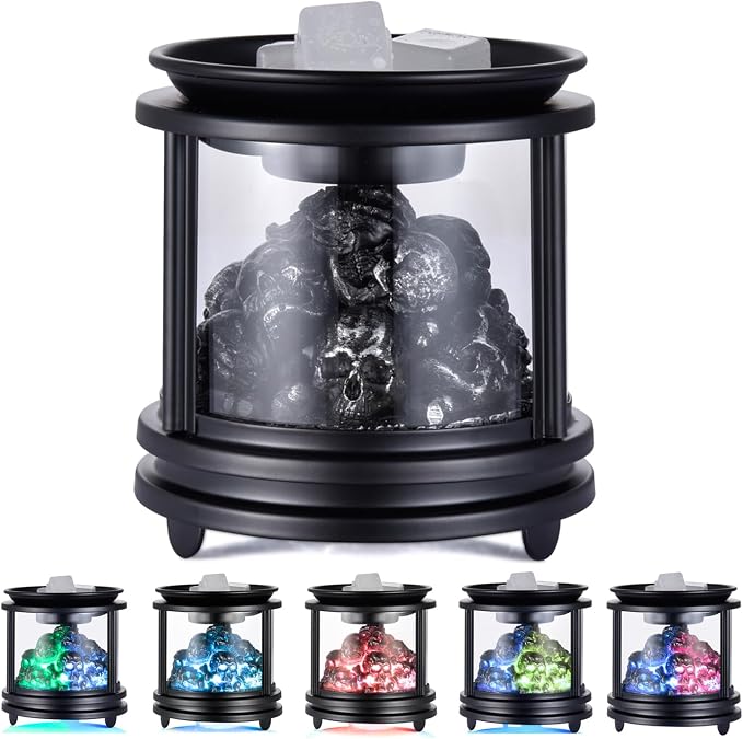 Halloween Wax Warmer - Skull Wax Melter for Scented Wax Cubes & Essential Oils, 4-in-1 Electric Warmer with Hot Plate, Spooky Ghost Decor Gift - skull lamp