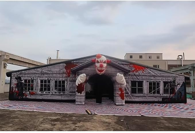 8x8m Giant Clown Head Inflatable Halloween Maze Inflatable Haunted House Bloody Labyrinth Puzzel Game（26x26ft with Removable roof and Blower）