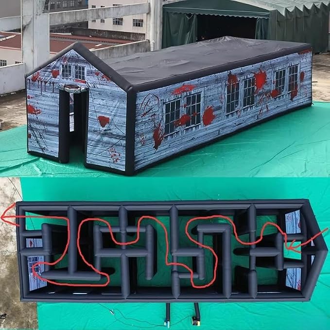 12x4m Inflatable Haunted House Inflatable Maze Arena Halloween Labyrinth Puzzel Game (40x13ft with Removable roof and Blower) - skull inflatable