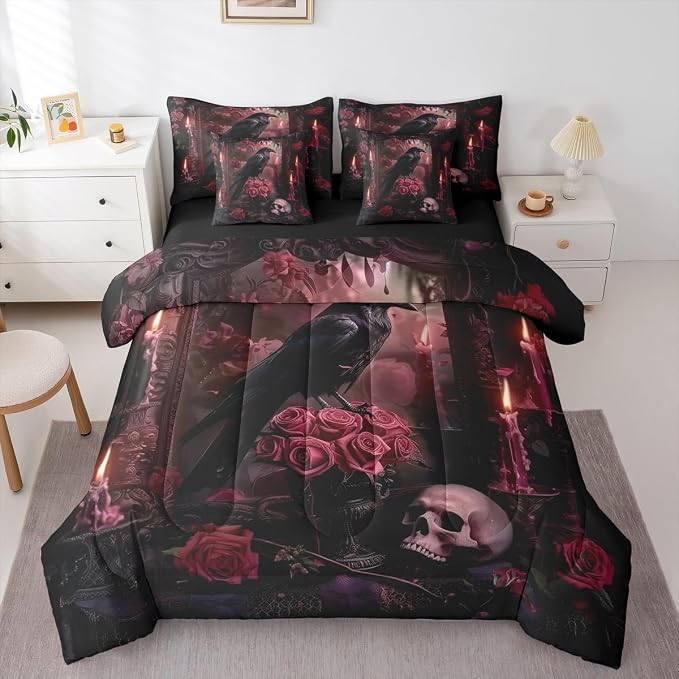 Erosebridal Halloween Full Bedding Set 7 Piece for Kids Teen Adults - skull bedding
