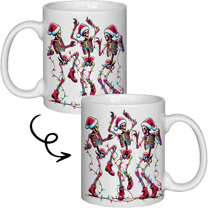NATSUNO Christmas Skeleton Ceramic Coffee Mug 11 Oz, Gothic Christmas Skull Xmas Coffee Cup Ceramic, Goth Gifts for Women, Goth Xmas Tea Cups - skeleton