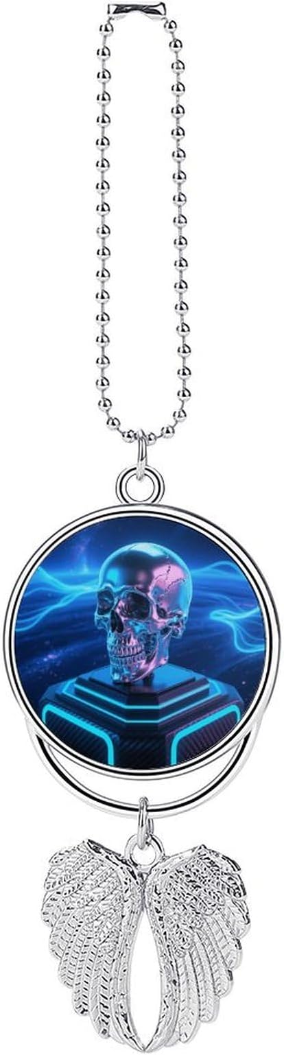 Titanium Skull Car Hanging Pendant – Angel Wings Car Rear View Mirror Charm – Metal Hanging Accessory for Women & Men, Sun Catcher Pendent, Decoration Cars Pendant Jewelry Gift Silver