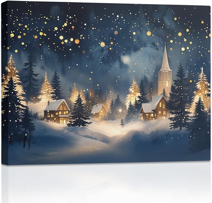 SVFGHGGN Navy Blue and Gold Rustic Winter Christmas Tree Framed Wall Art Pictures Canvas Decor Decorations for Bedroom Room Home, 11x14 Inches - skull wall art