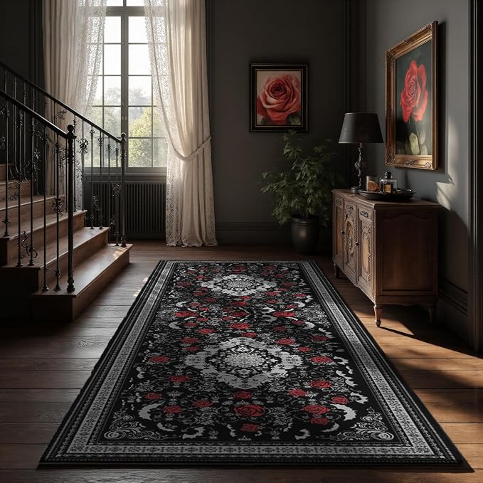 Nayoroom Dark Academia Gothic Runner Rug, Easy Clean Non-Slip, 2 x 6 ft - skull carpet