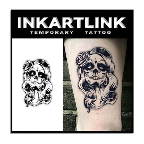 INKARTLINK Temporary Tattoo, 2 Sheets Rose Skull Lady Leg Sticker For Women - skull sticker