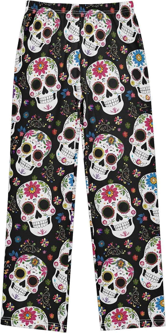 Pajama Pants Lounge Sleep PJ Bottoms Sleepwear Elastic Waist Drawstring S Halloween Bow - skull pajamas